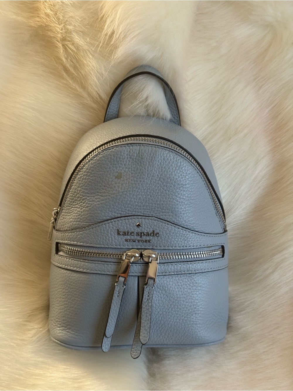 kate spade Mini Pebbled Leather Backpack in Light Gray-Blue
